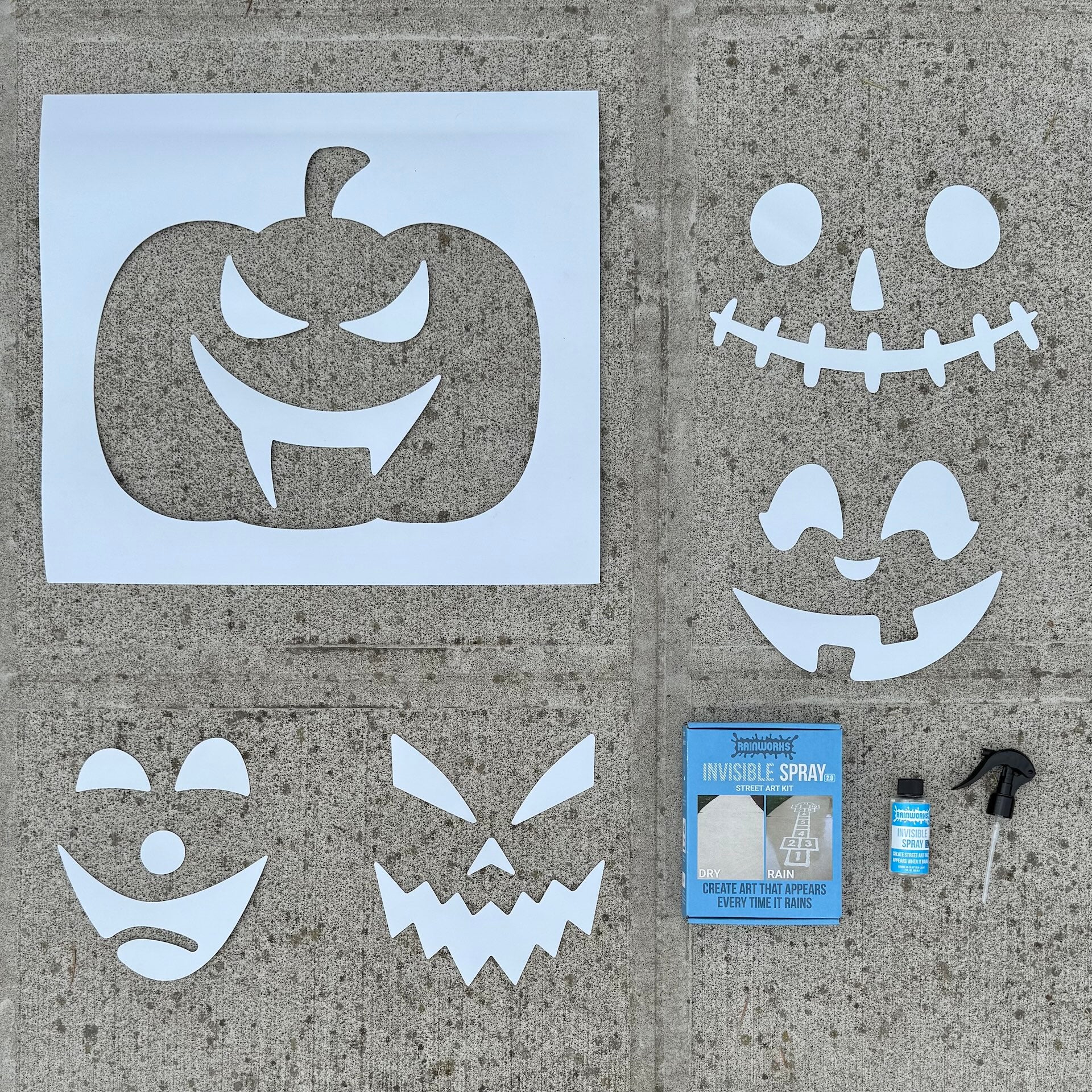 Jack-O-Lantern Bundle | Rainworks Invisible Spray + 5 PopOut Stencils jack-o-lantern-bundle-rainworks-invisible-spray-5-popout-stencils